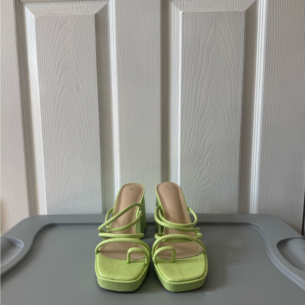 Amazon Lime Green Strappy Square-Toe Heels